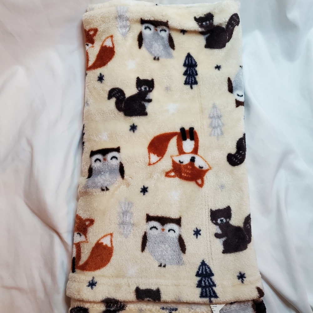 Parent's Choice Beige Tan Woodland‎ Animals Fox Squirrel Owl Baby Blanket/Lovey